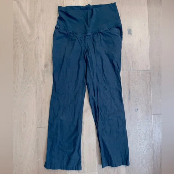 navy blue maternity dress pants Angel Maternity Zoe Maternity Straight Cut Ponti Work Pants in Navy main image 1